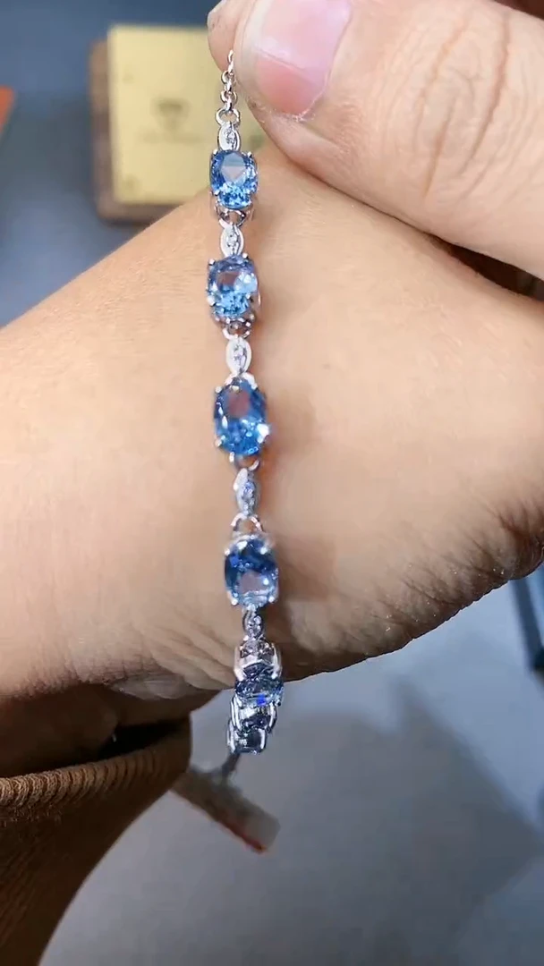 【闪购商品】海蓝宝石手链银S925镶嵌354