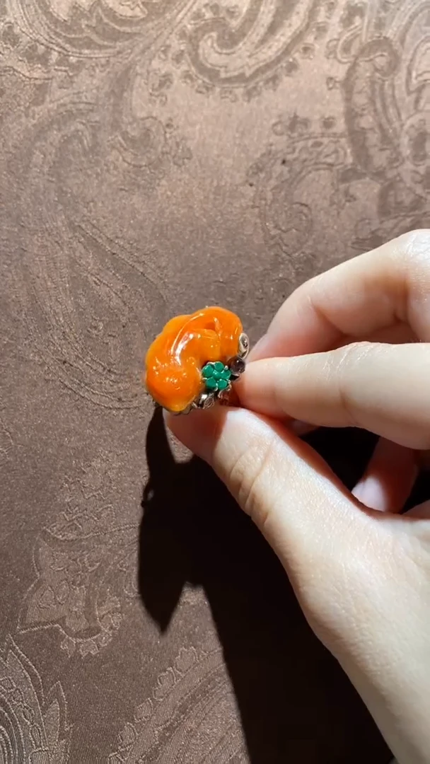 【闪购商品】翡翠戒指银S925镶嵌红翡绿翠 07号