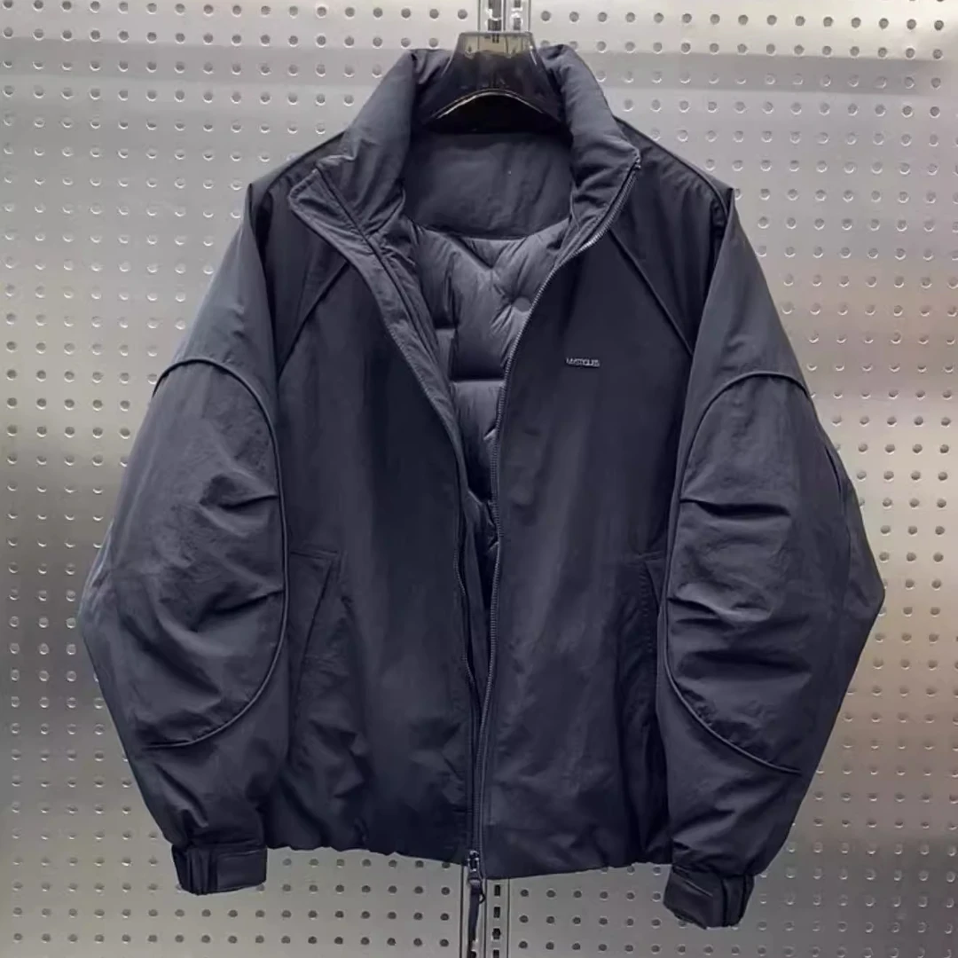 男士立领加厚羽绒服秋冬美式休闲百搭保暖上衣90白鸭绒短款外套潮