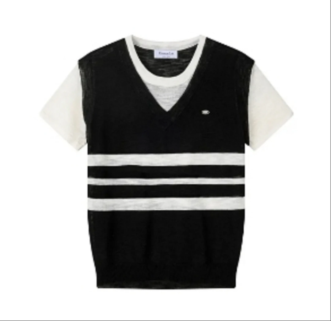 新款百搭爆款夏季假两件上衣针织衫透气时尚气质女装