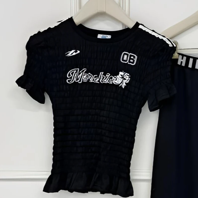 【壁虎姐】GECKO2025夏季新款 黑色运动字母T恤