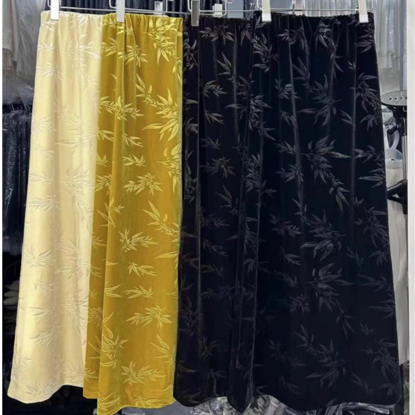 风竹浮花//丝绒秋冬精致显瘦丝绒弹力半裙百搭2024B9109源源2小聪