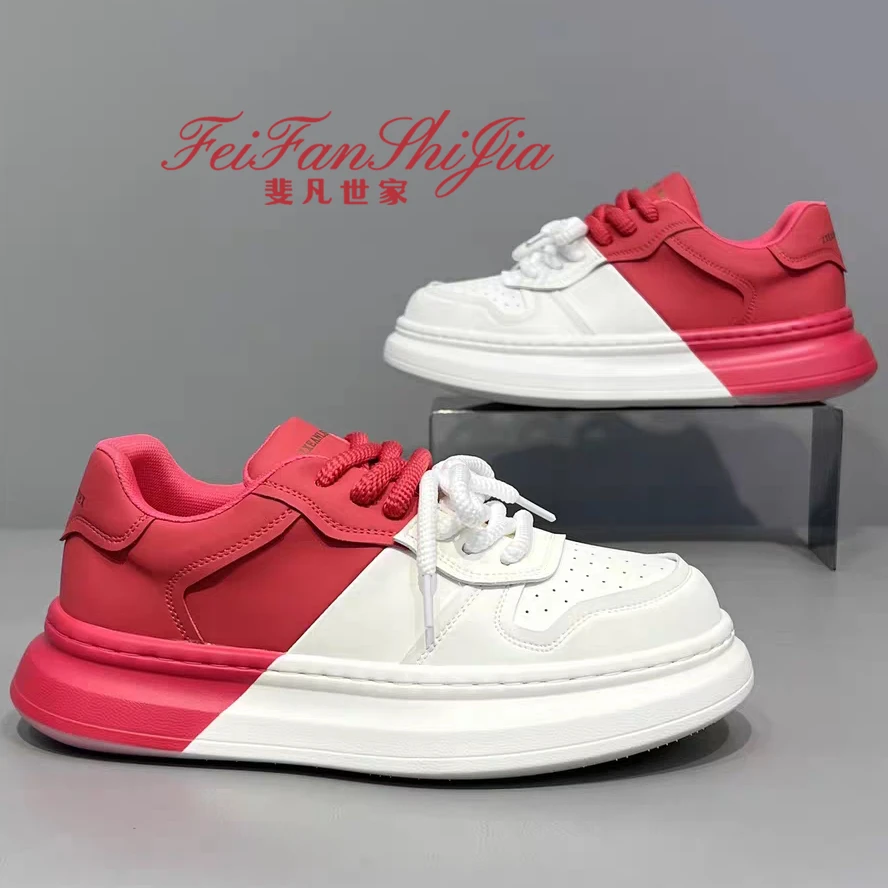 男鞋子爆款2025新款秋季厚底增高透气板鞋拼色休闲干净感痞帅男鞋