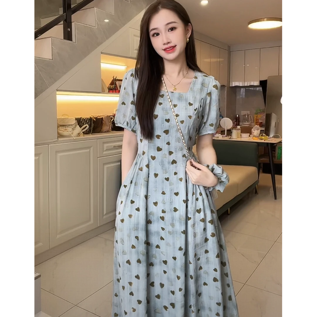 【运费补贴】【送头花】【有内衬】方领显瘦中长款裙2025新款高腰连衣裙