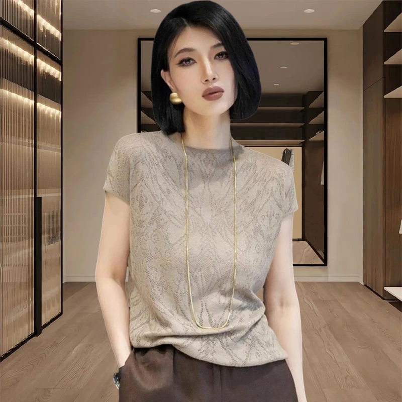 独特别致洋气短袖t恤夏季小众设计感提花减龄正肩上衣百搭小衫女