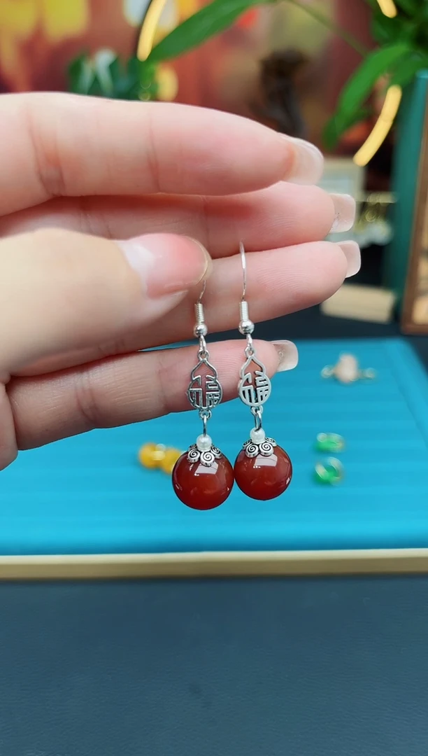 玛瑙/玉髓耳饰银S925镶嵌230000