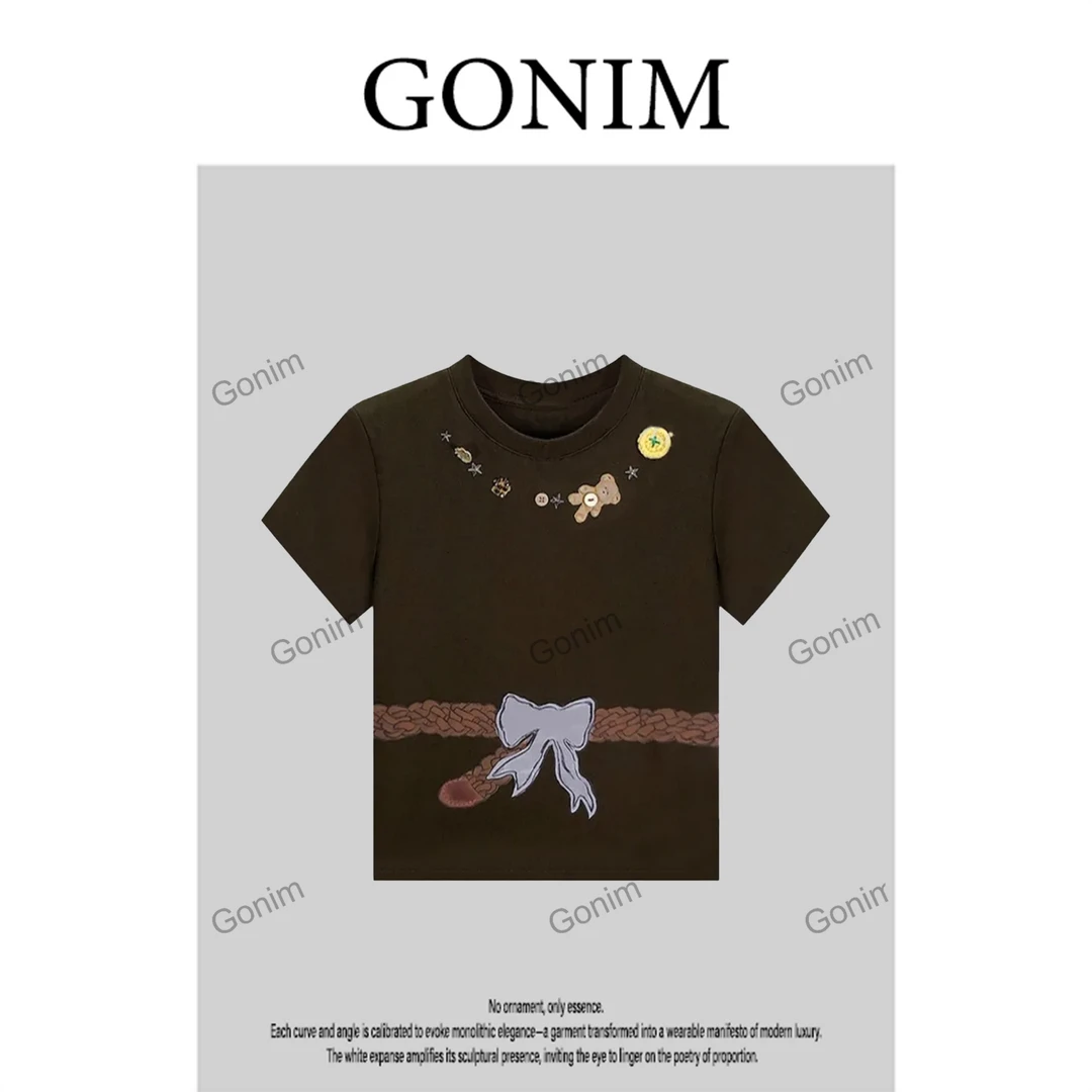 Gonim·“小熊礼物”2025新款ins减龄圆领时尚百搭减龄短袖T恤女