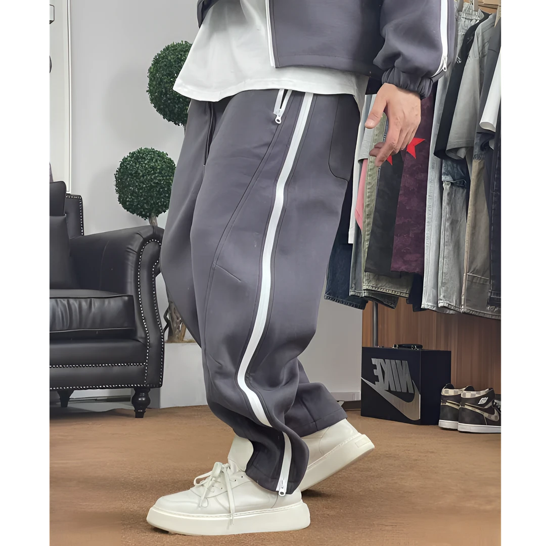 弯刀重磅设计师拼接小脚宽松百搭时尚潮流简约拉链男卫裤1038