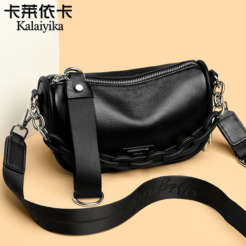 真皮女士手提包新款宽肩带时尚头层牛皮百搭单肩休闲斜挎小包包