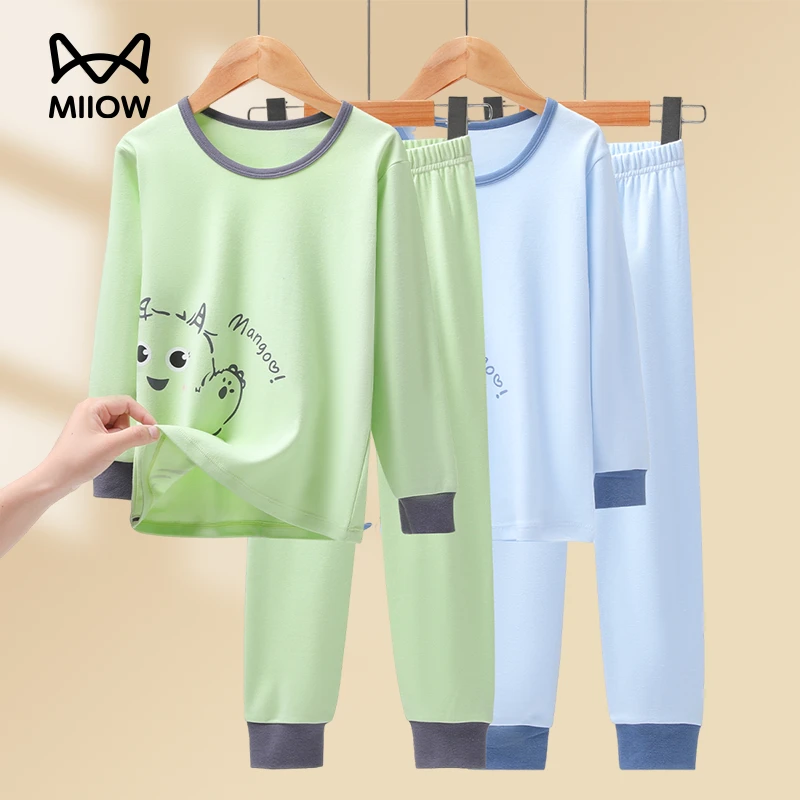 猫人儿童秋衣秋裤套装纯棉男孩保暖内衣打底春秋薄款男童睡衣新款