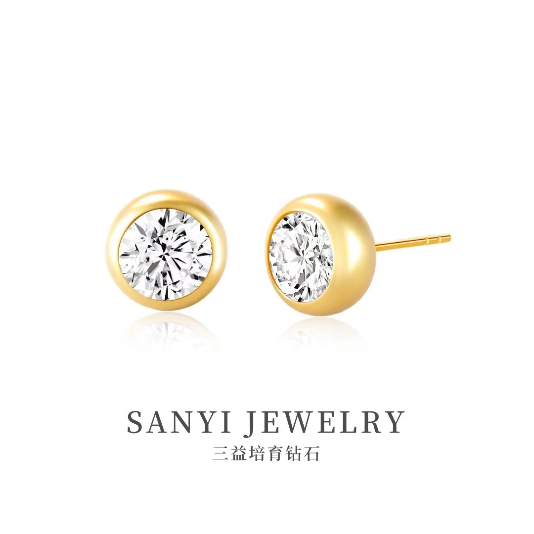 三益珠宝18k金【泡泡30分】B耳钉 （一对60分）现货可发耳饰