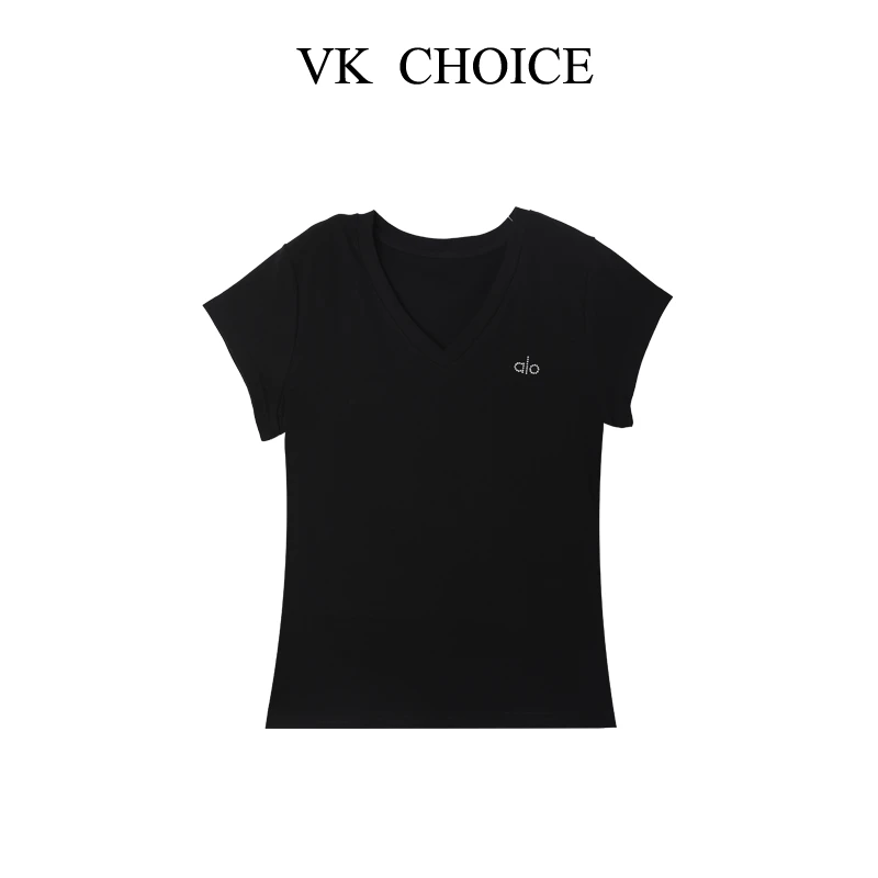 VKCHOICE烫钻V领T潮流ins高级显瘦简约时尚小众T恤25007