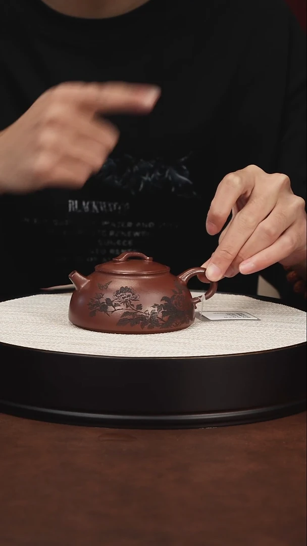茶壶紫砂宜兴紫砂 牡丹半月底