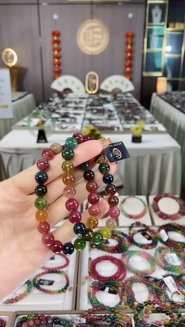 未镶嵌老矿碧玺色标彩虹透体单圈手串6mm+碧玺dan多样性发货一条