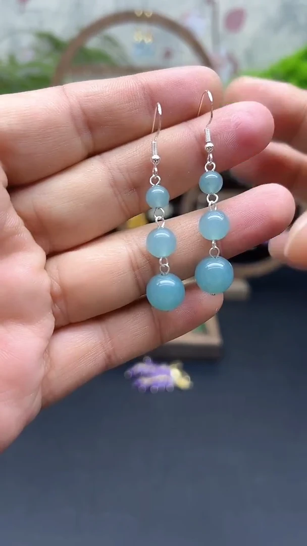 未镶嵌石英质玉（天山翠）耳饰001