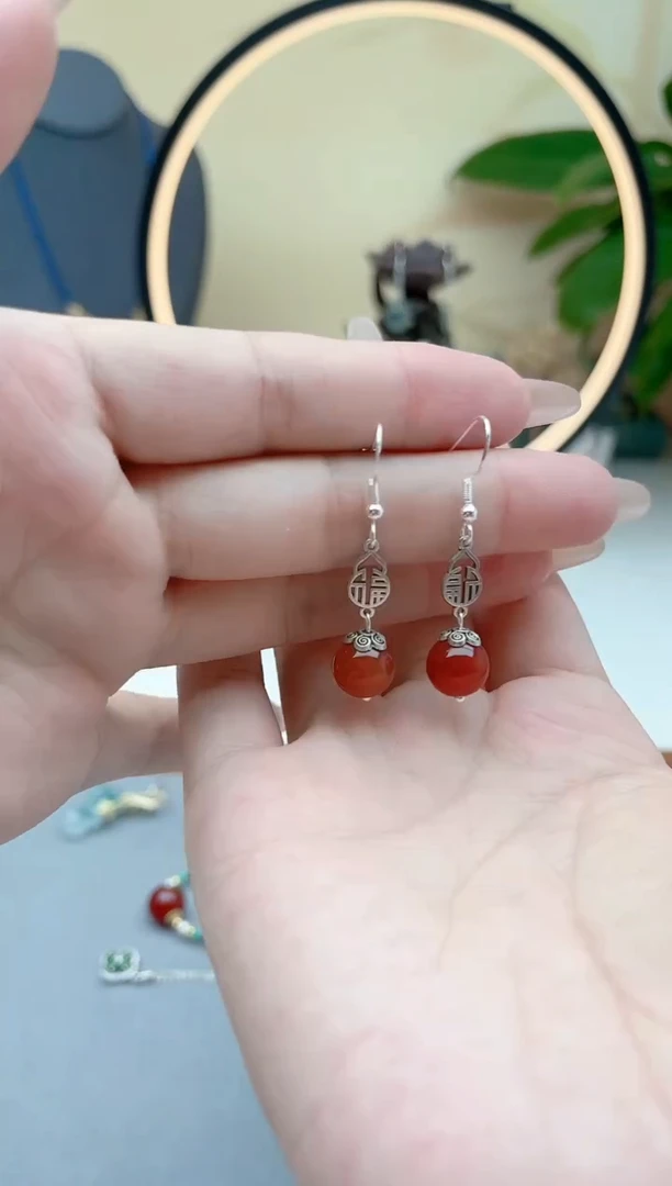 玛瑙/玉髓耳饰银S925镶嵌350