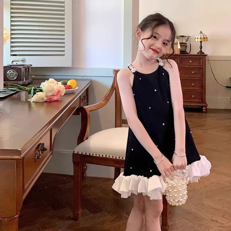 童装女童连衣裙钉珠小香风吊带裙夏装新款儿童小女孩无袖裙子潮流