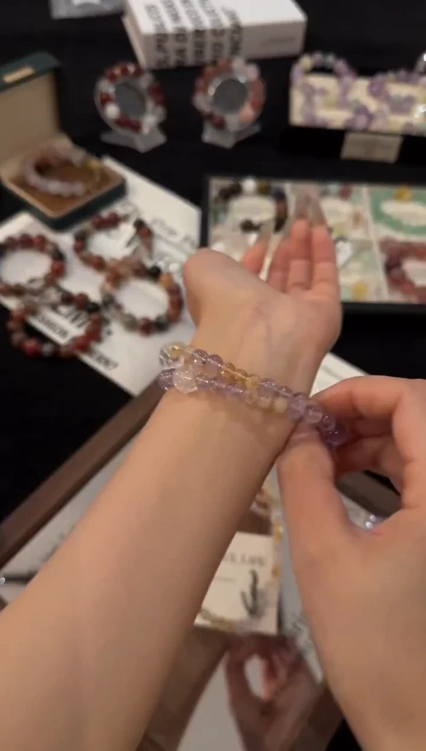 合金手链水晶紫黄双圈x3188