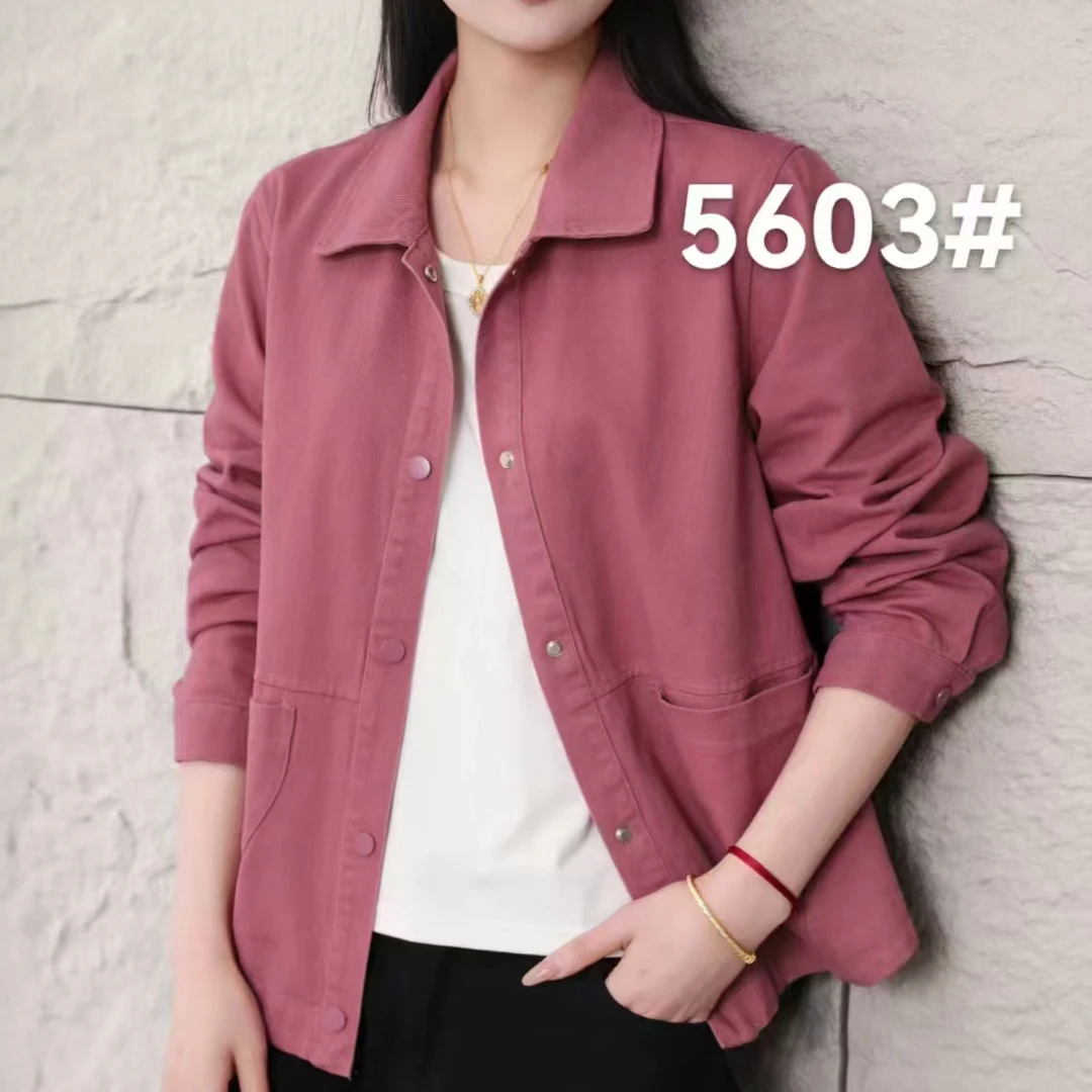 春季新款牛仔翻领短外套简约百搭5603