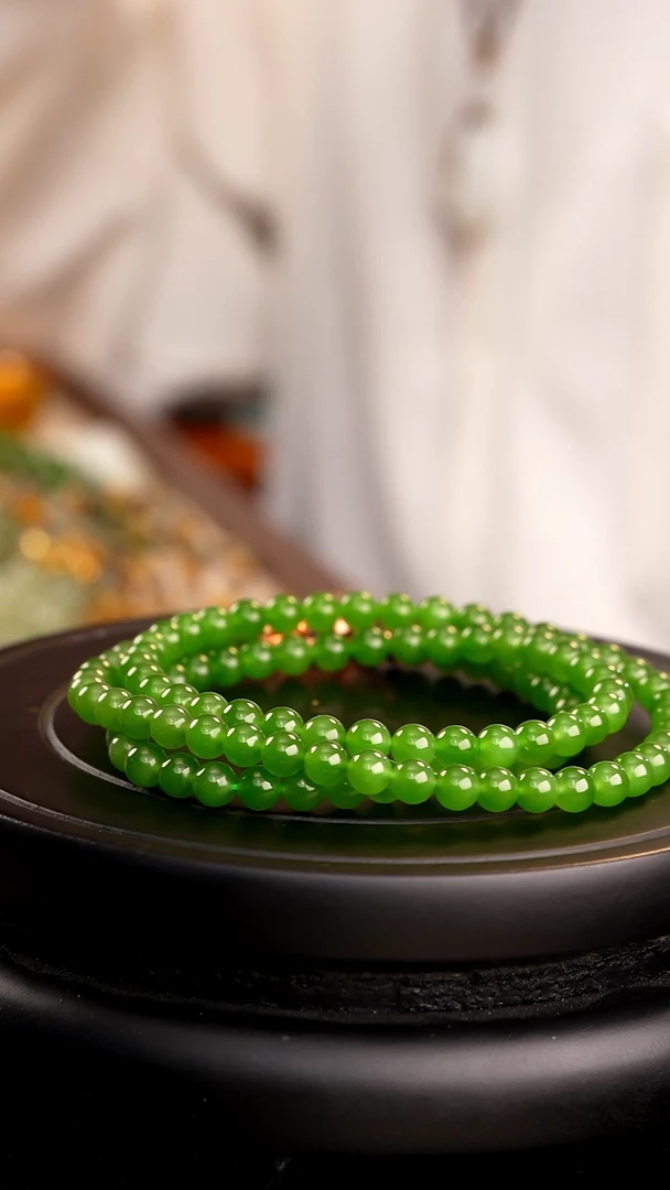项链未镶嵌和田玉碧玉辣阳绿卡6mm长串项链