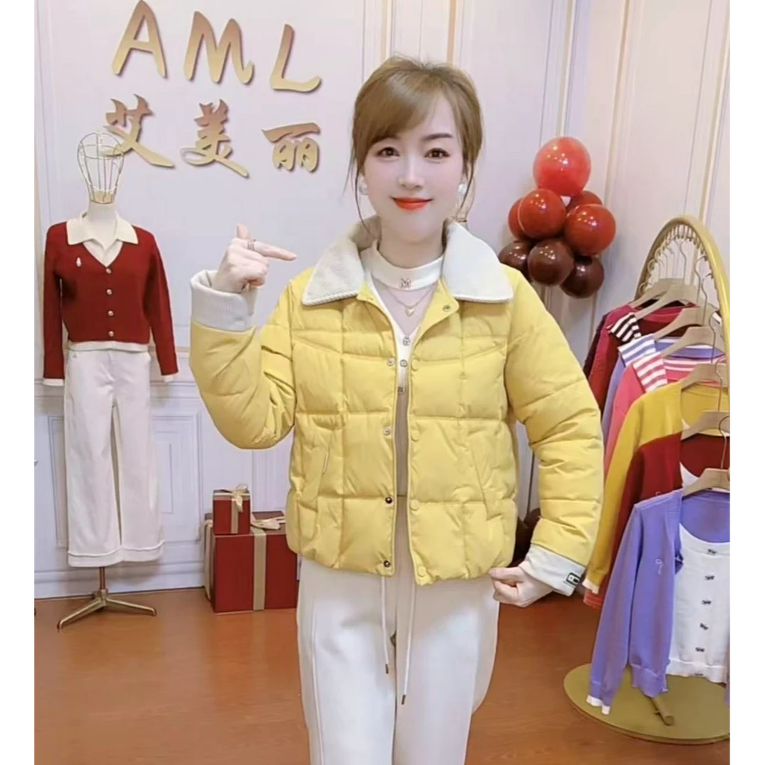 AML3 袖口字母标2025冬季新款轻薄保暖时尚百搭显瘦洋气短款棉服