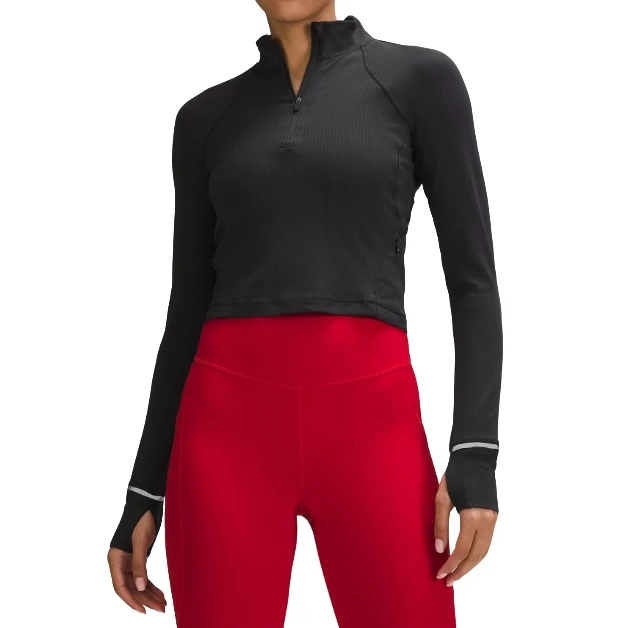 lululemon/露露乐蒙Rulu Run Ribbed Cropped 半拉链螺纹上衣