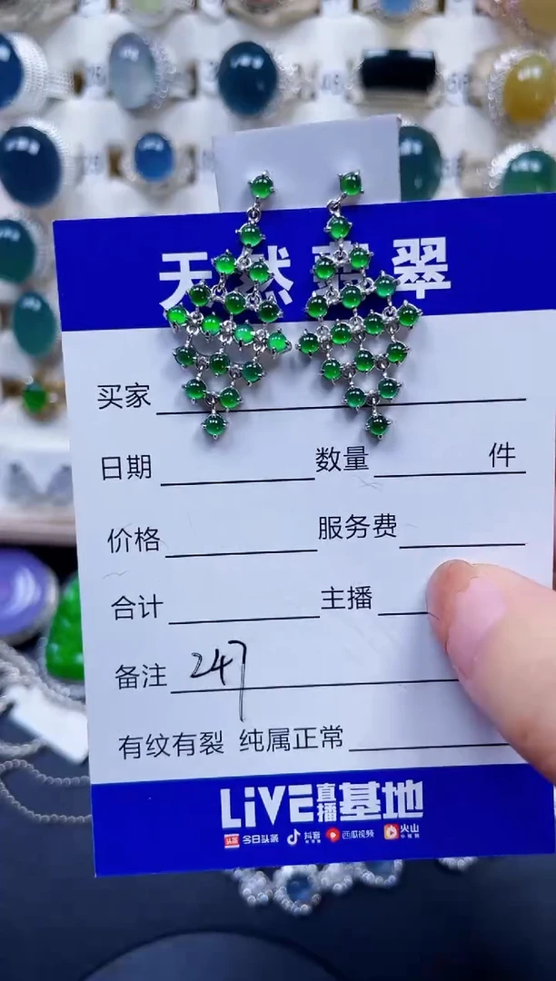 银S925镶嵌翡翠耳饰247