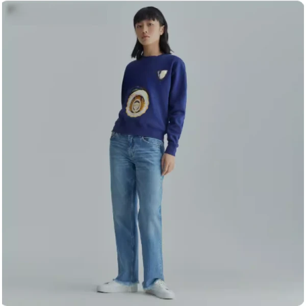 【甘】【好货】女士宽松休闲时尚复古磨白须边牛仔裤|4100141