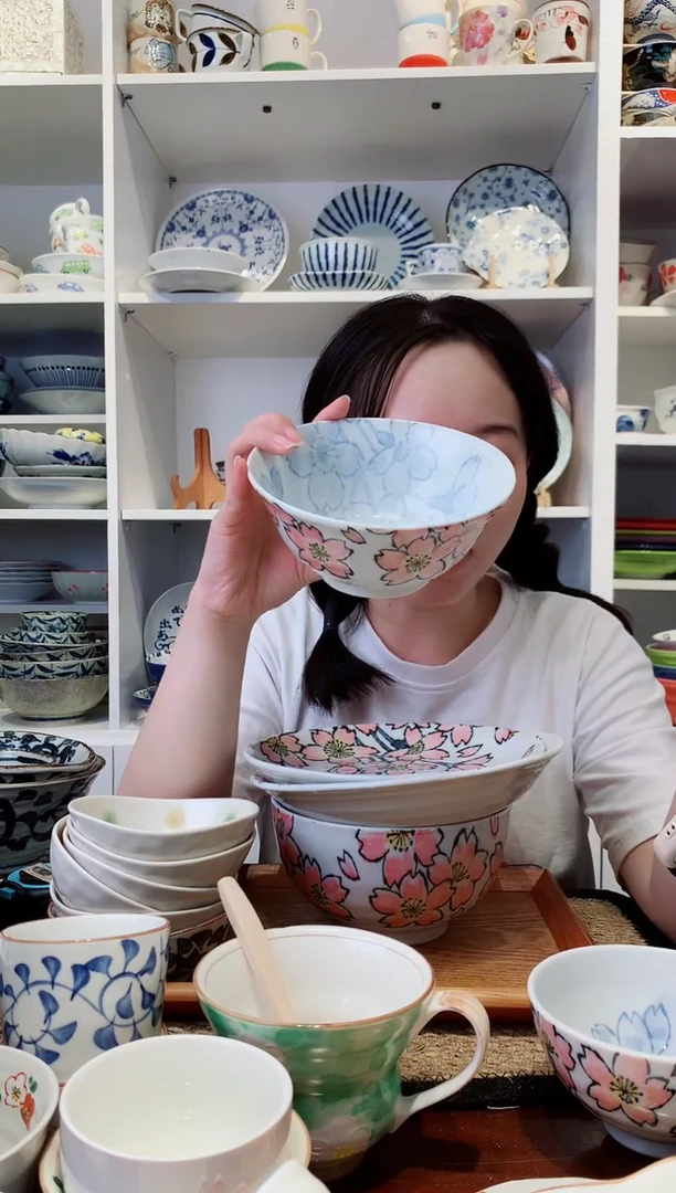 陶瓷美浓烧樱花汤碗