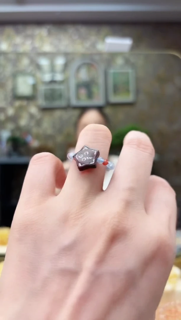 琥珀未镶嵌戒指五角星