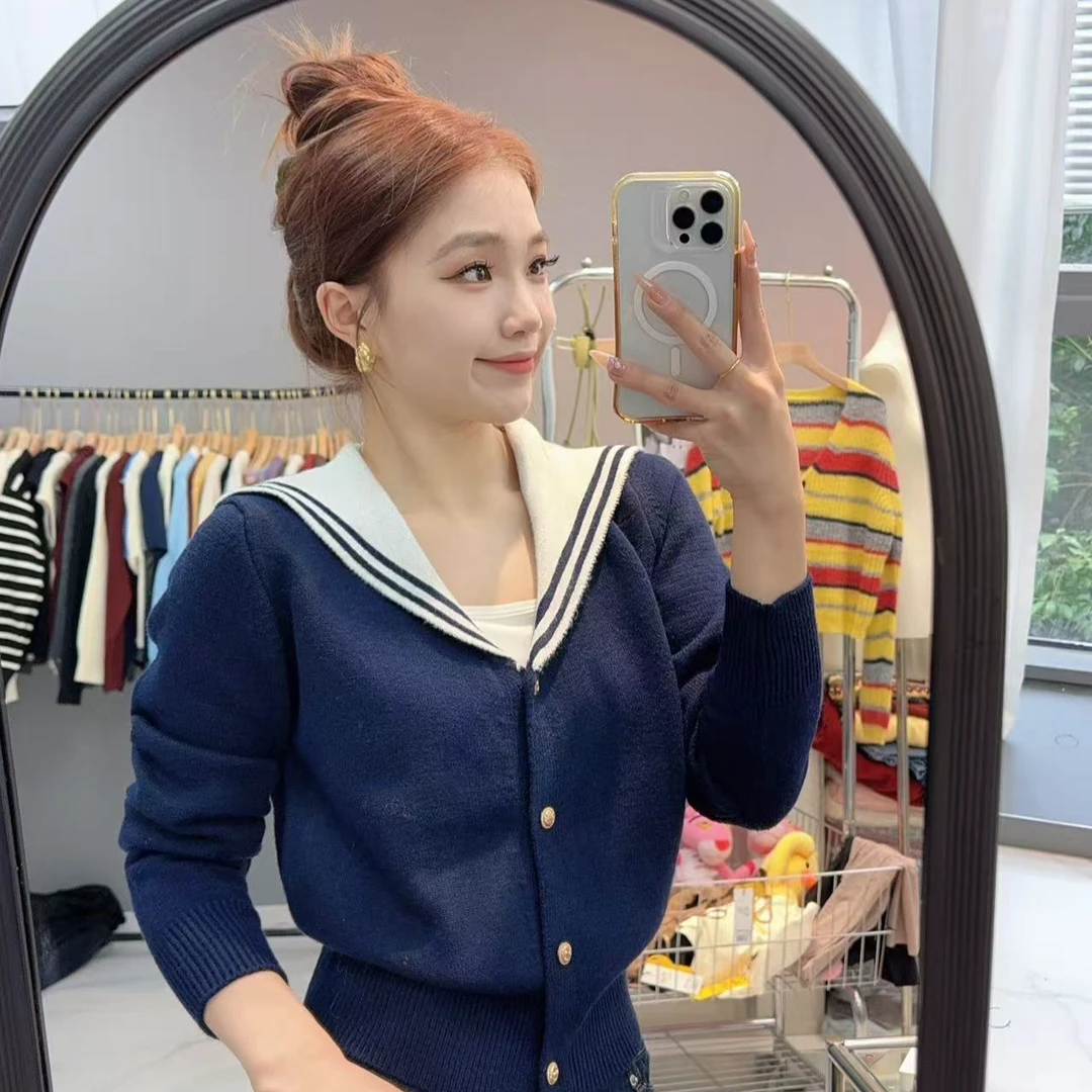 楠哥（编号31）海军领针织衫女冬新款小众减龄气质设计感小众开衫