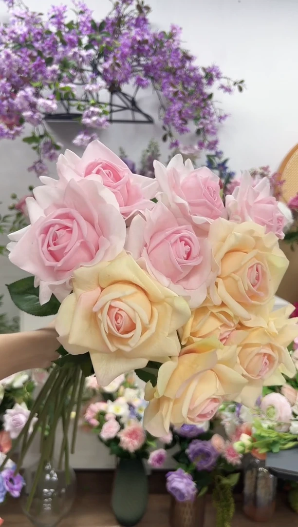 薇****)5枝香槟色5枝浅粉手感保湿水晶