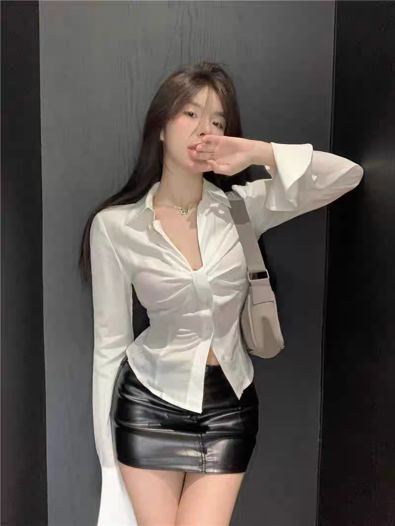 沐沐家白色领小个子大码女士新款衬衣修身显瘦