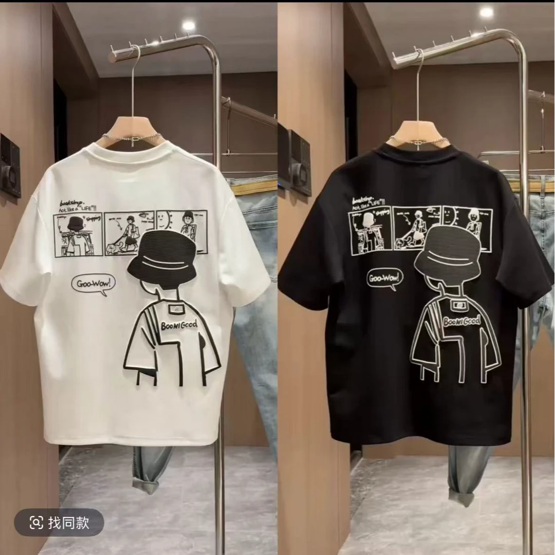 夏季新款潮牌立体发泡印花短袖痞帅时尚百搭宽松休闲T恤