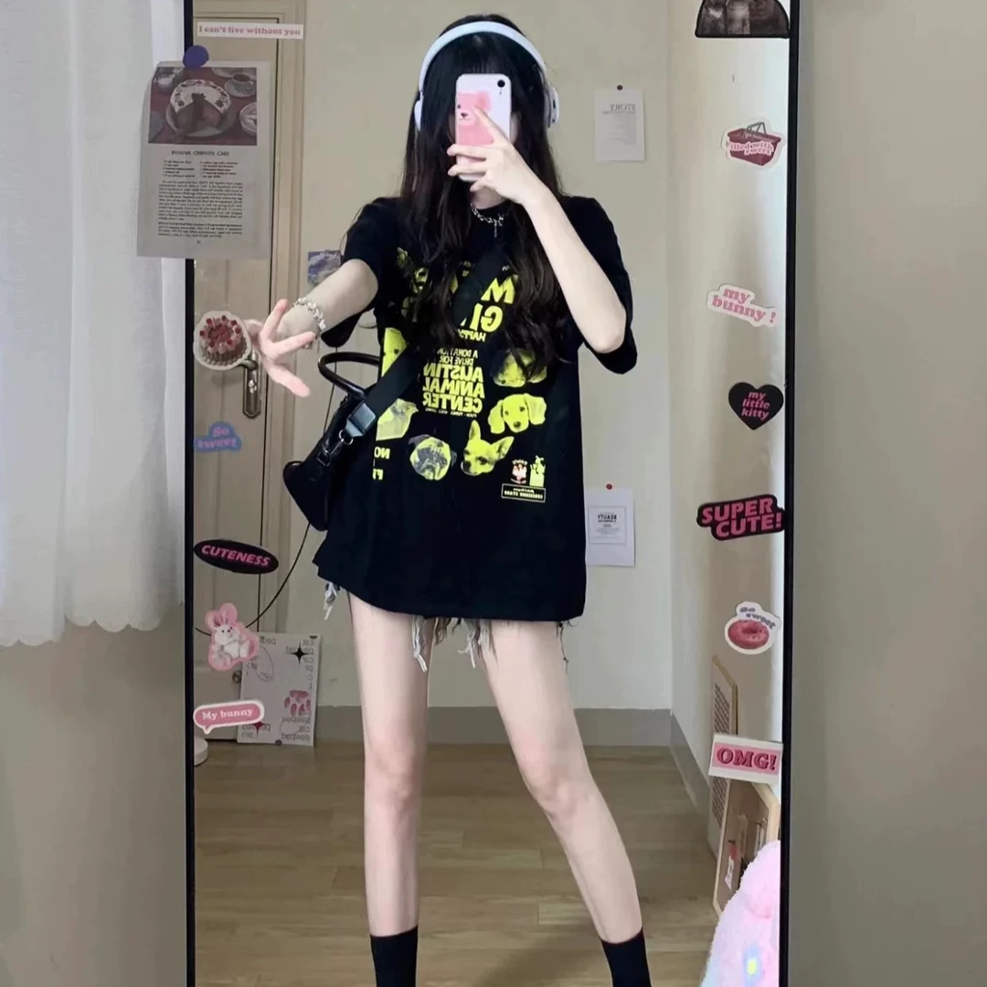 t恤显瘦百搭夏季宽松印花设计感休闲ins时尚小众减龄慵懒风短袖