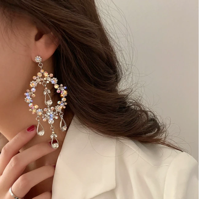 钛钢贝壳耳饰 镂空水滴大耳环女耳坠流苏长款百搭个性耳饰