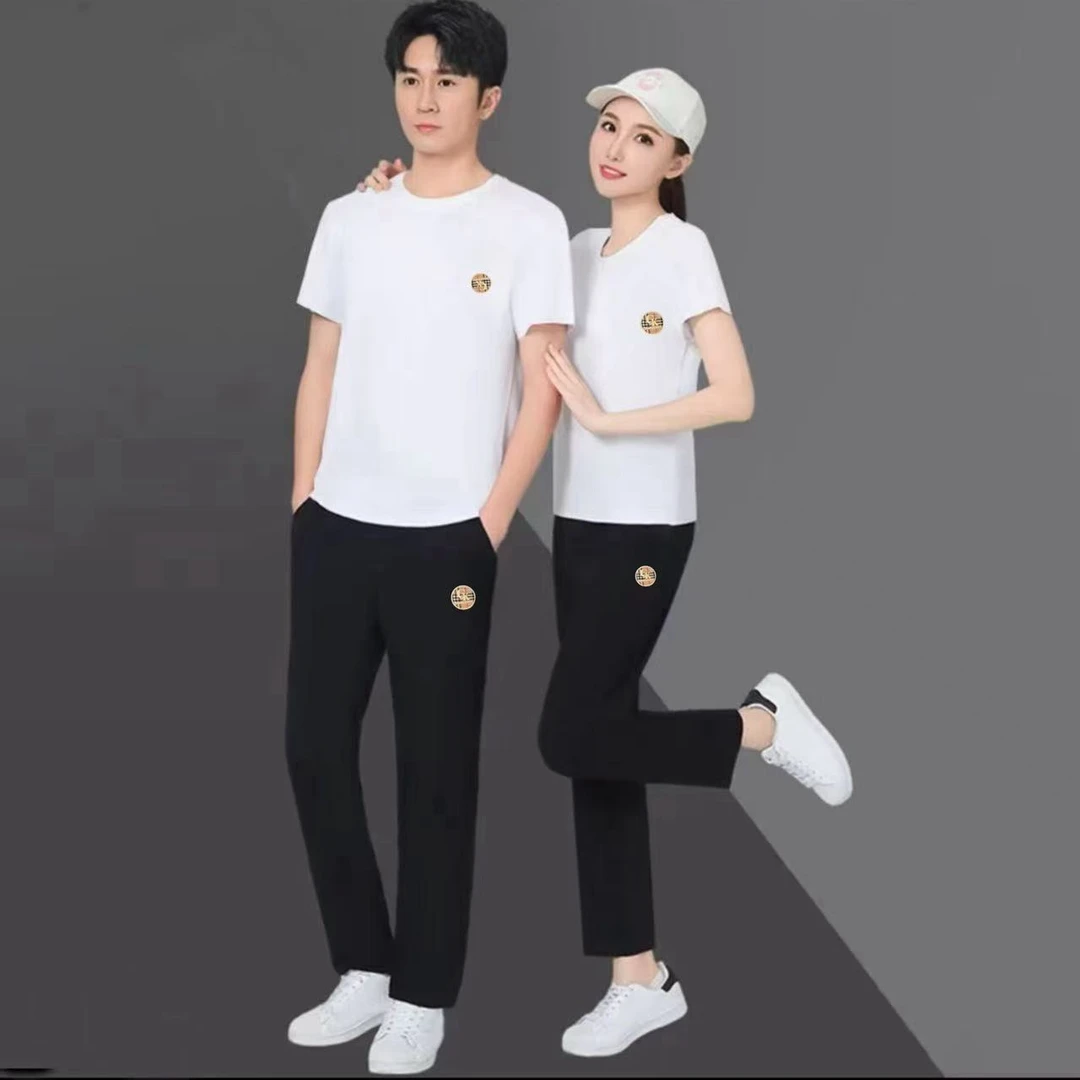 品牌订单夏季男女同款速干短袖宽松长裤薄款套装运动服裤子夏装