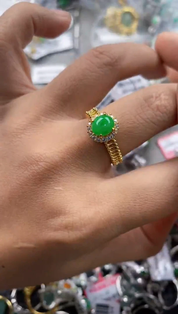 银S925镶嵌戒指翡翠888     3