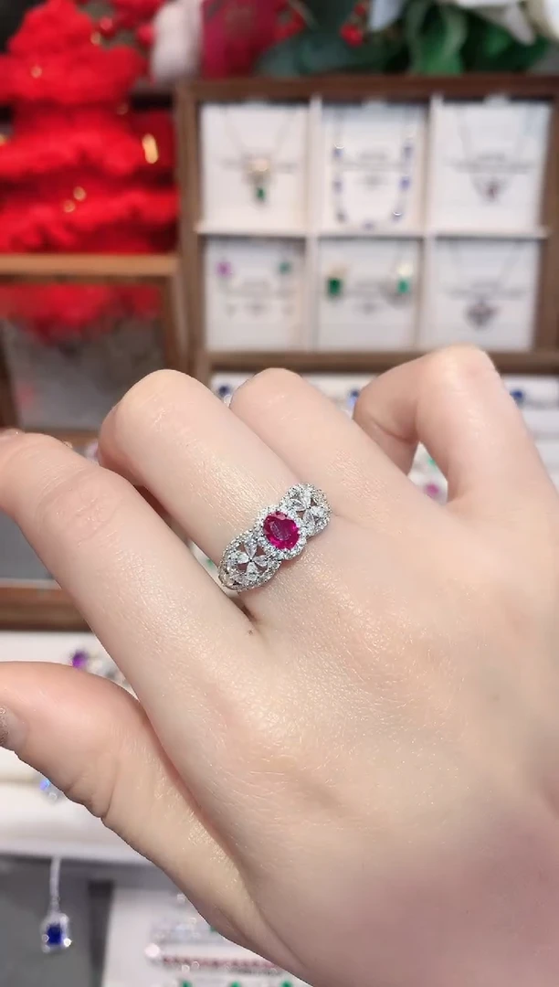 18K金镶嵌戒指红宝石0.64ct/天然宝石/七天无理由