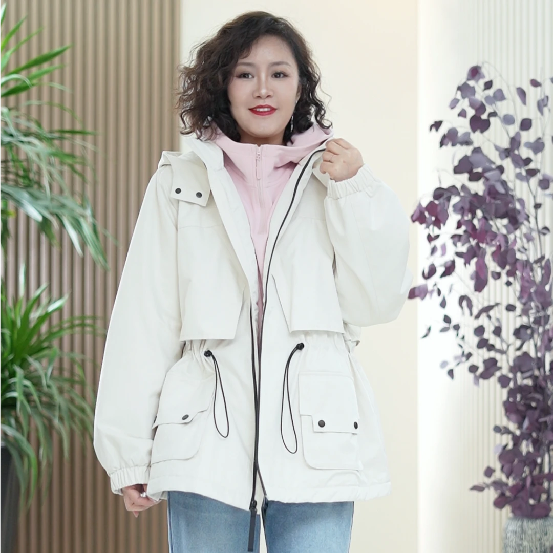 风衣式连帽收腰棉服中长款防风保暖气质大码宽松秋冬季绗棉外套女