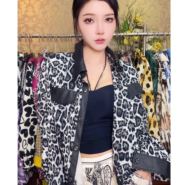1622宽松豹纹时尚休闲短外套