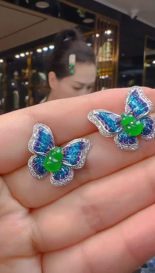 银S925镶嵌翡翠耳饰126（多样性发其一）