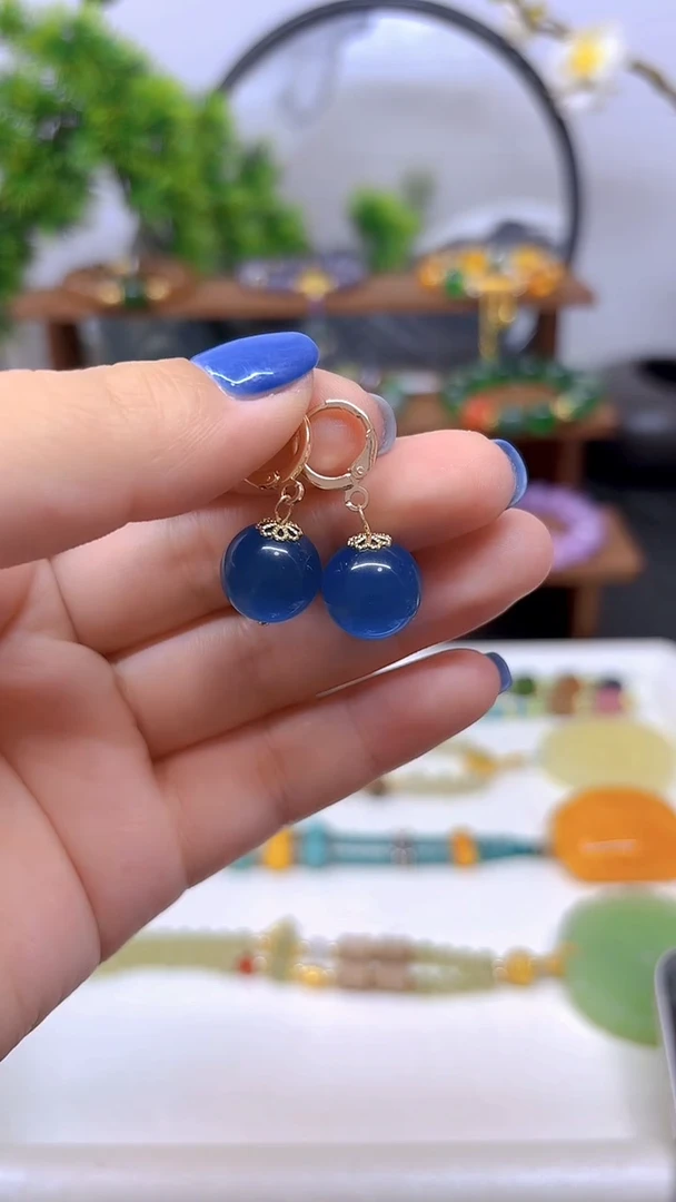 14K金镶嵌耳饰碧玺猫眼E609