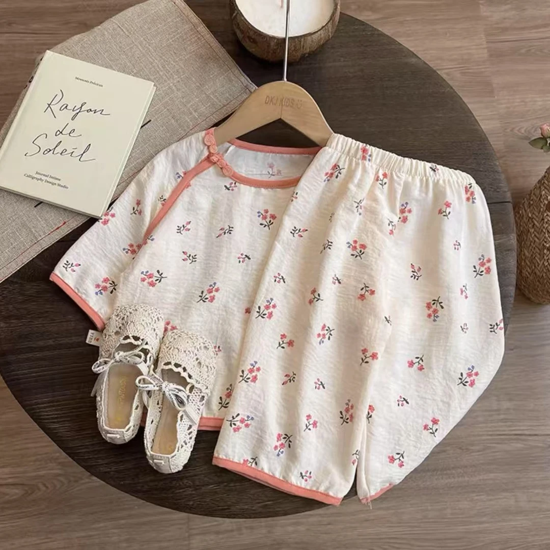 2025新款儿童家居服套装汉服元素夏季舒适柔软卡通睡衣两件套舒适