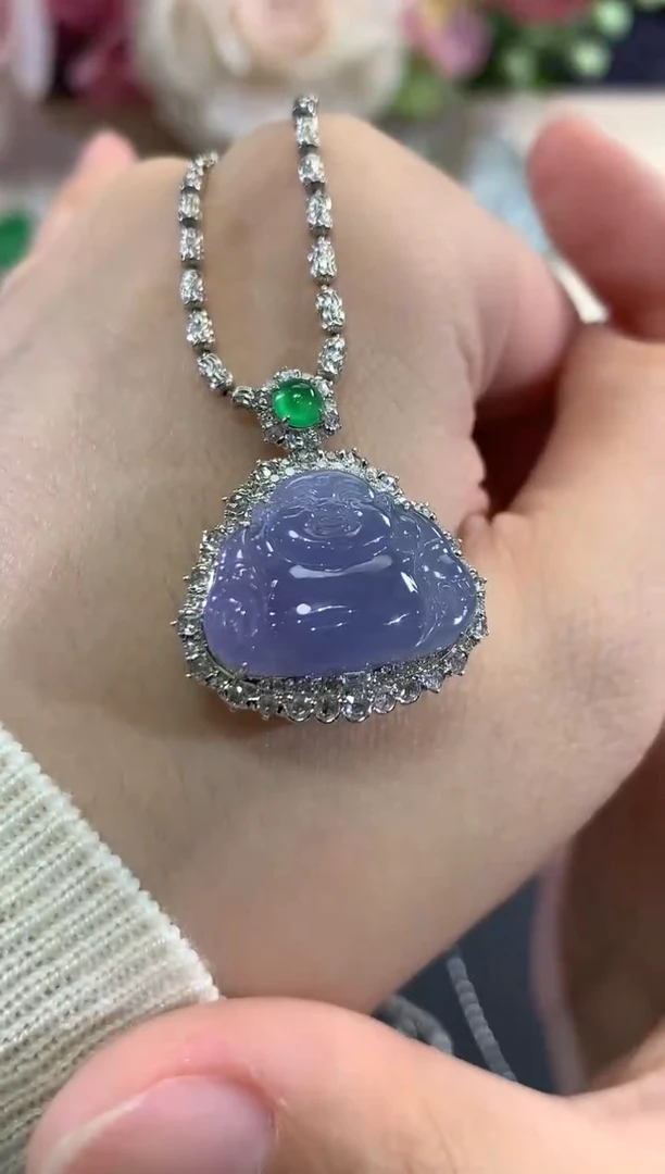 项链18K金镶嵌翡翠d62 紫货有色差 多样性一件发