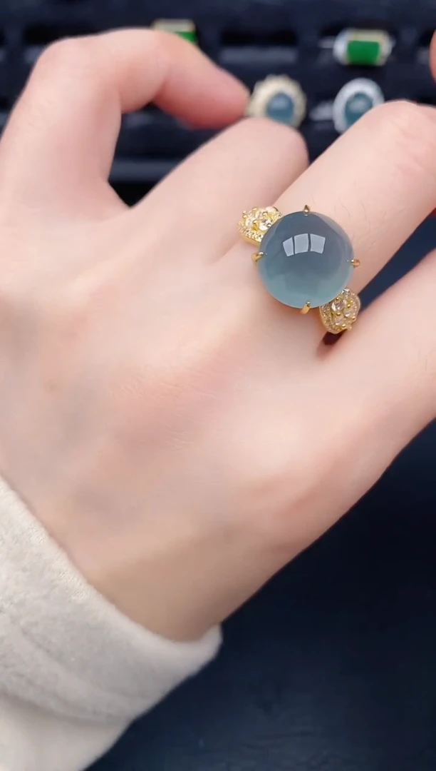 银S925镶嵌戒指翡翠天然a货翡翠195