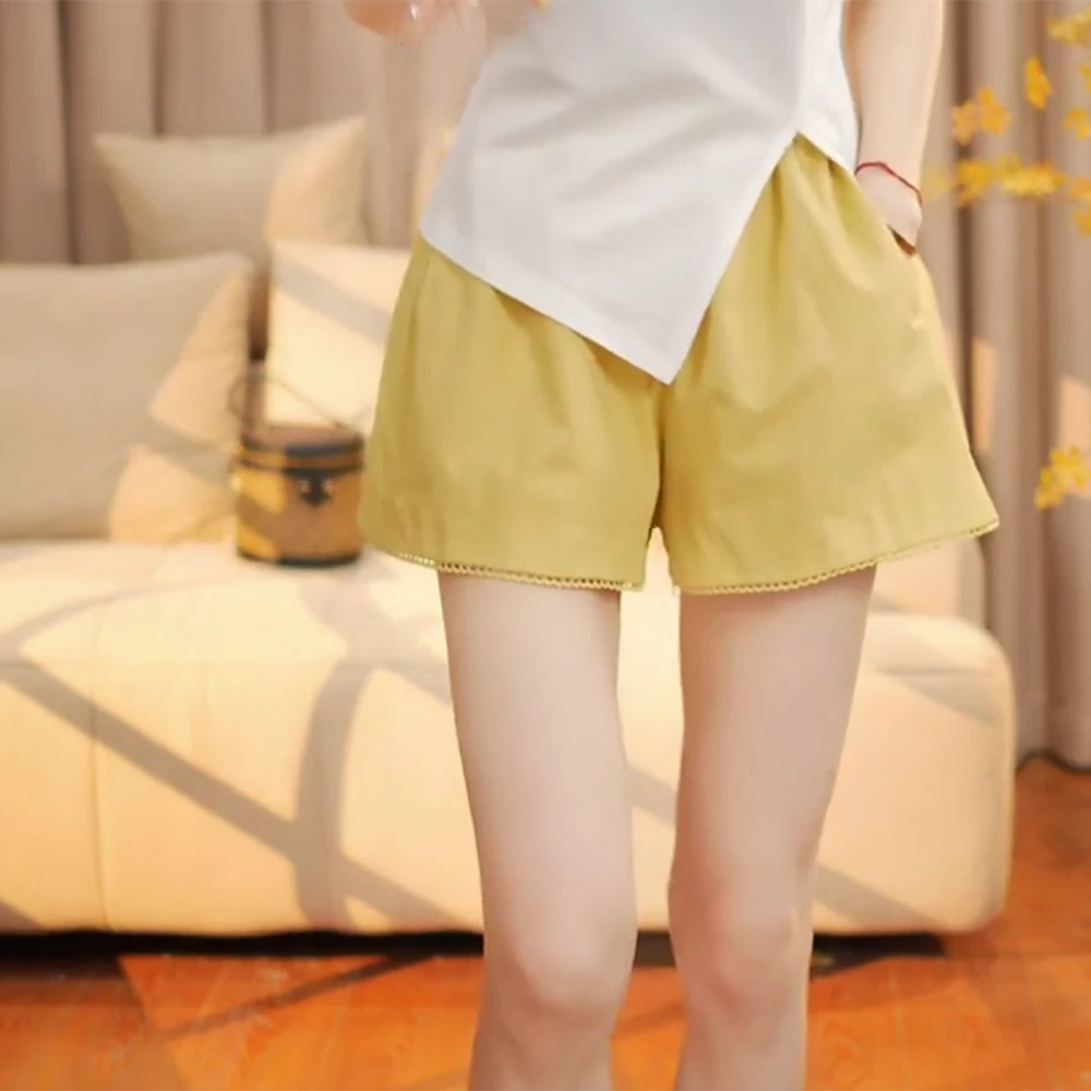 蕾丝花边松紧高腰短裤夏季新款宽松显瘦外穿休闲花苞a字版短裤