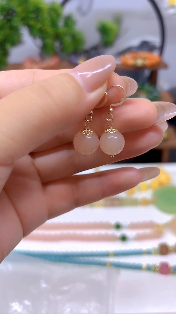 和田玉14K金镶嵌耳饰E672