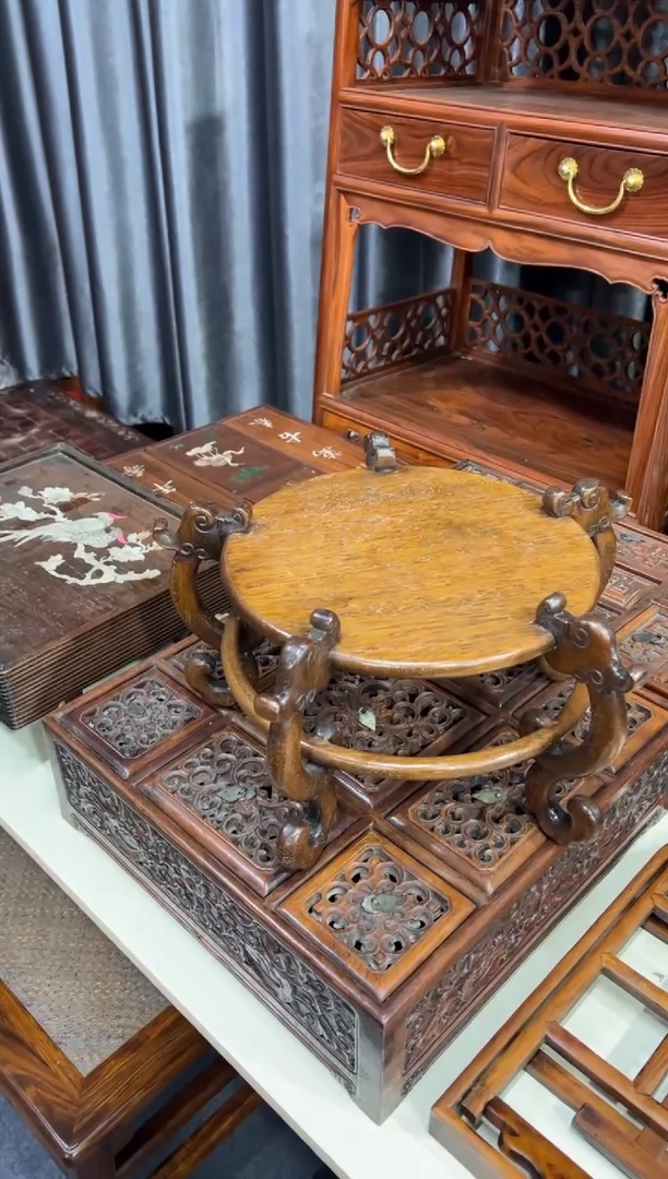 木五龙底座缅花底座一对