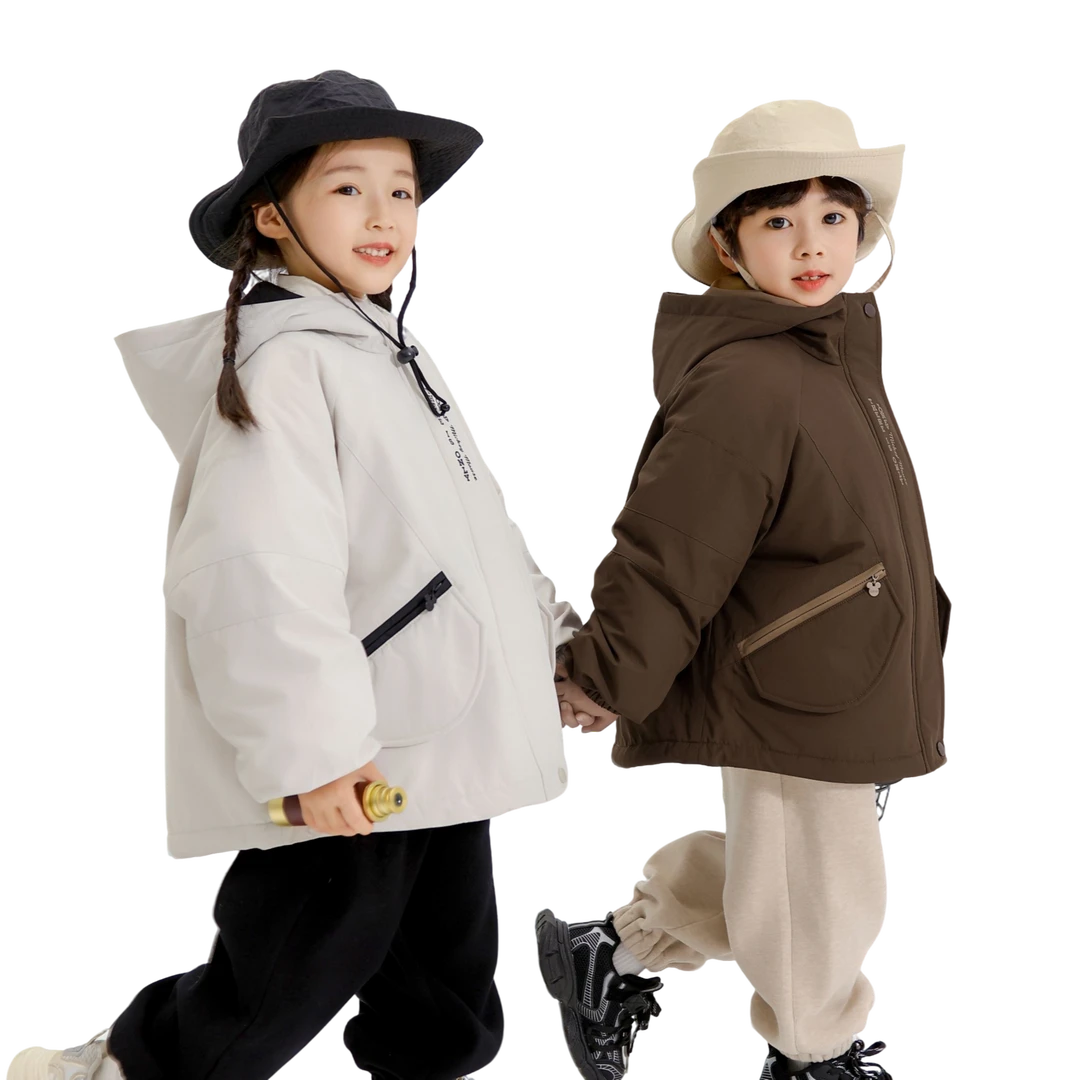 Disney/M迪士尼女童秋冬季加绒外套儿童冲锋衣男童连帽防风派克服